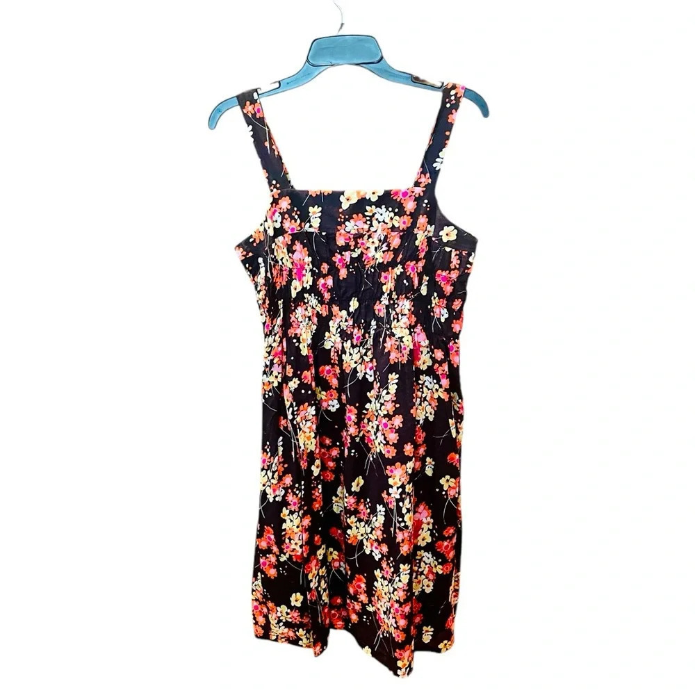 GAP strappy stretch floral midi cotton sun dress lined  SZ 8 black orange pink